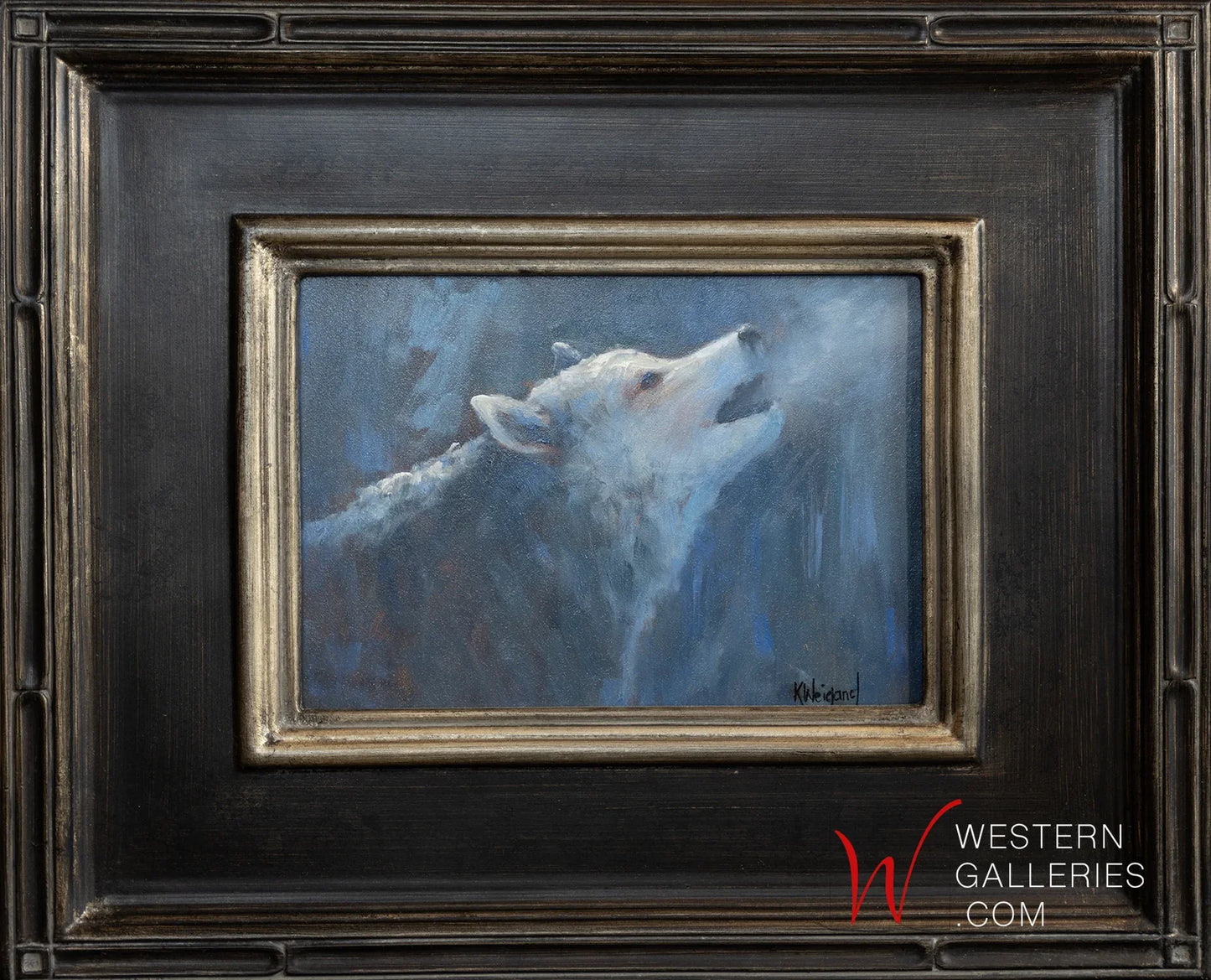 (2) Wolf Mini Oil Paintings   SOLD