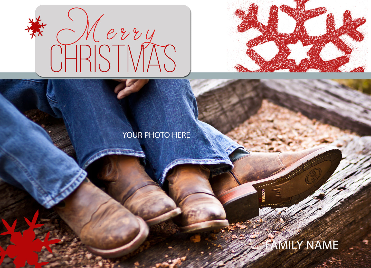 Printable: Red Snowflakes Holiday JPEG or 5x7 Cards - Your Photo