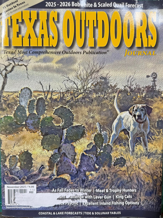 Artist Calvin Carter's Artwork on Nov 2025 Cover of TEXAS OUTDOOR Journal magazine