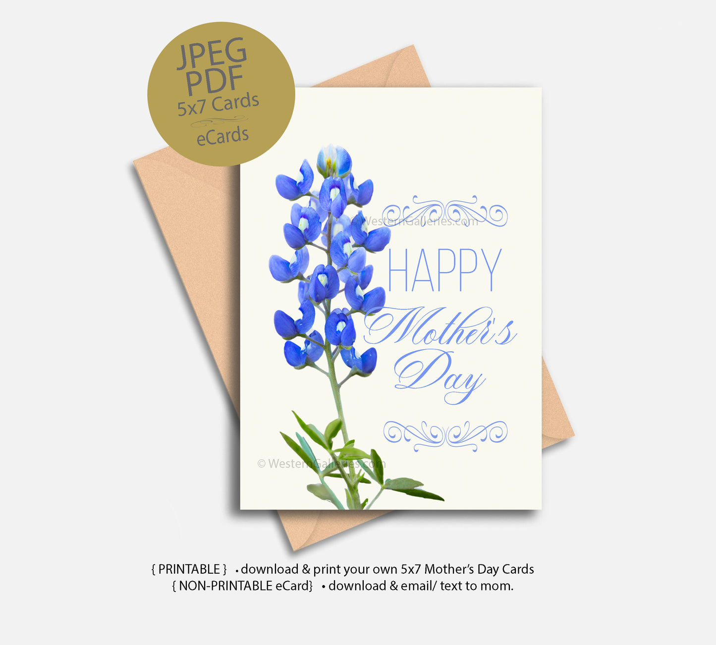 Download:  Mothers Day Texas Bluebonnets 5x7 Cards | eCards | JPEG| PDF