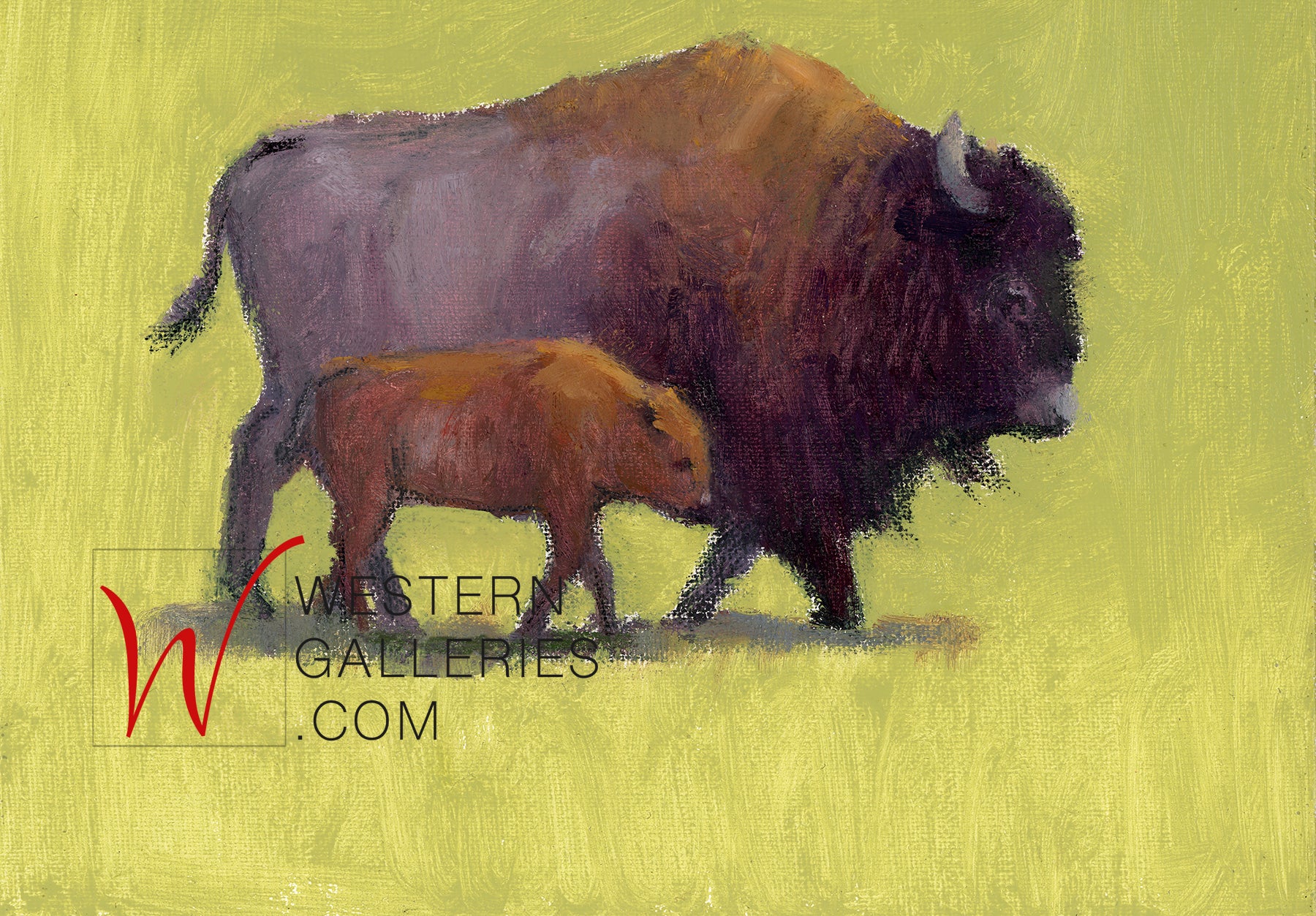 Red Dog Bison Calf And Cow Kathy Weigand Western Galleries