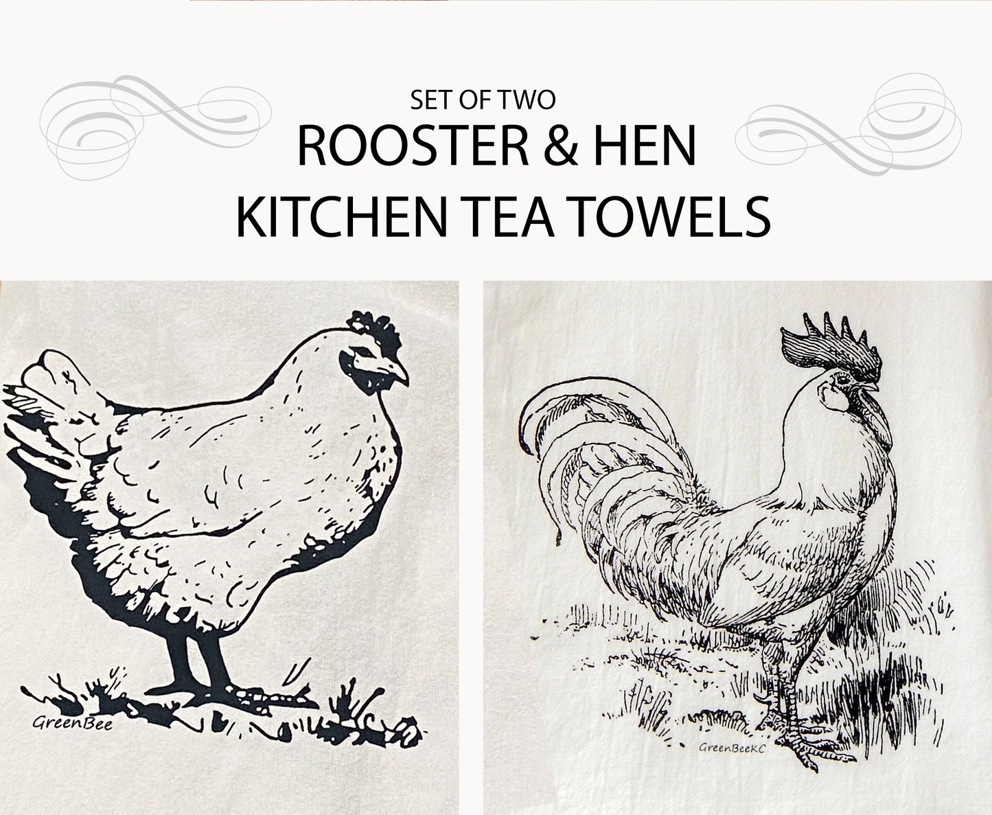 Set of 2: Rooster + Hen Kitchen Towels