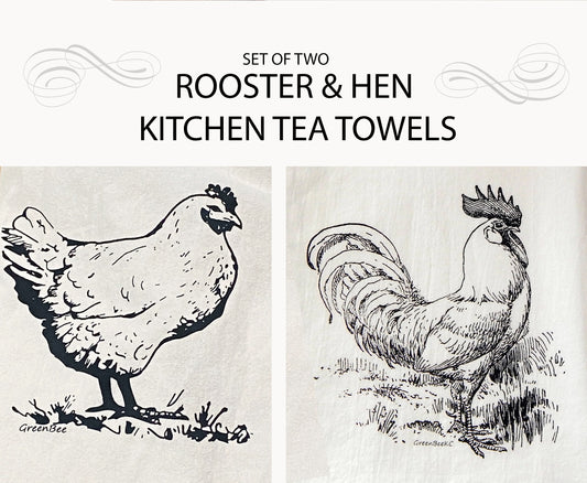Set of 2: Rooster + Hen Kitchen Towels