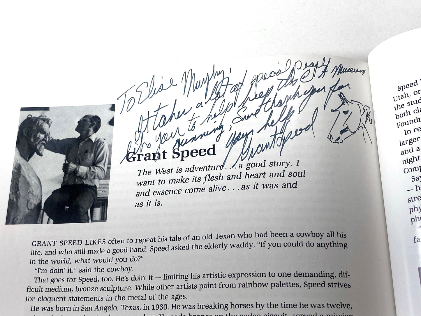 Book: Visions West, The Story of the Cowboy Artists of America Museum, Signed & Sketch by Grant Speed CA