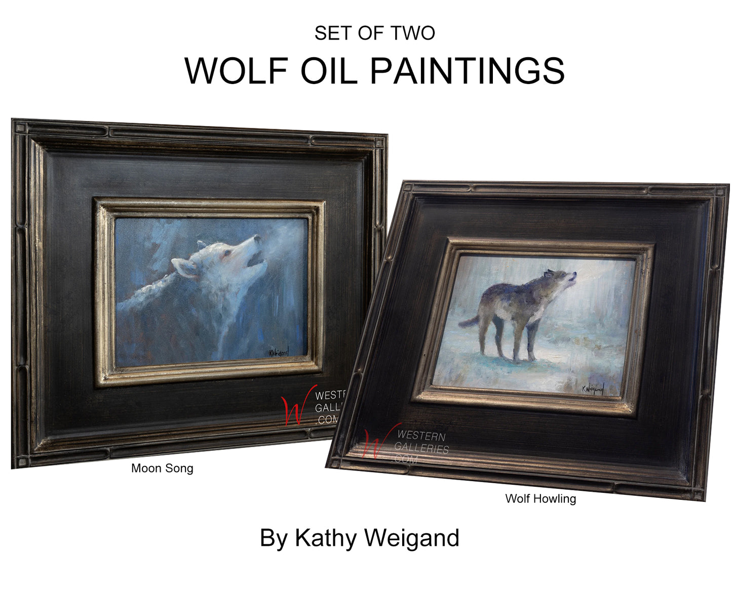 (2) Wolf Mini Oil Paintings - SOLD