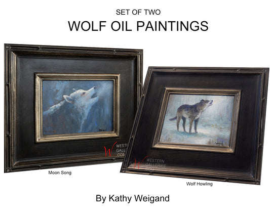(2) Wolf Mini Oil Paintings