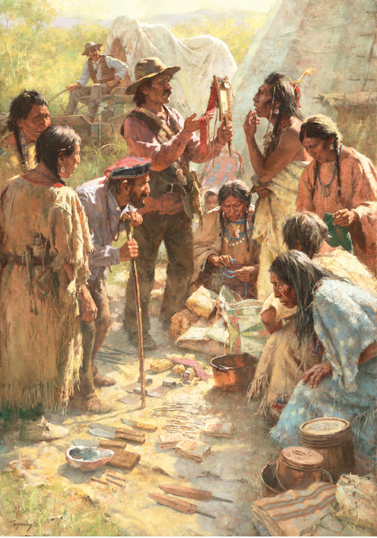 Traders Among The Crow, S/N Canvas, Howard Terpning